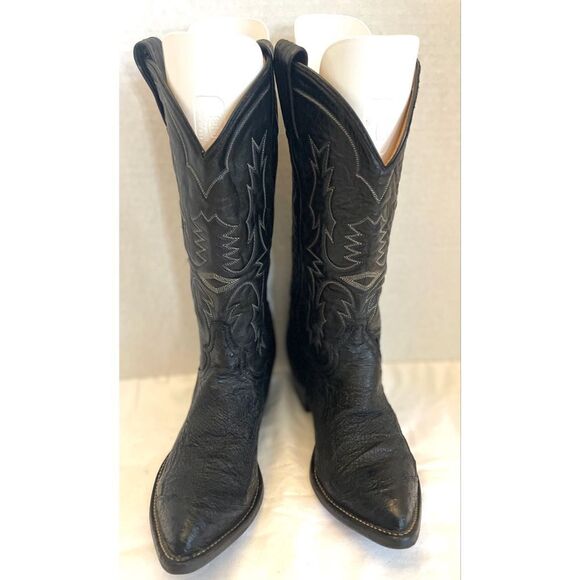 Tony Lama #05226 Black Leather Ostrich Toe Western Pointed Men’s Boots SZ 7.5 EE - Picture 1 of 13